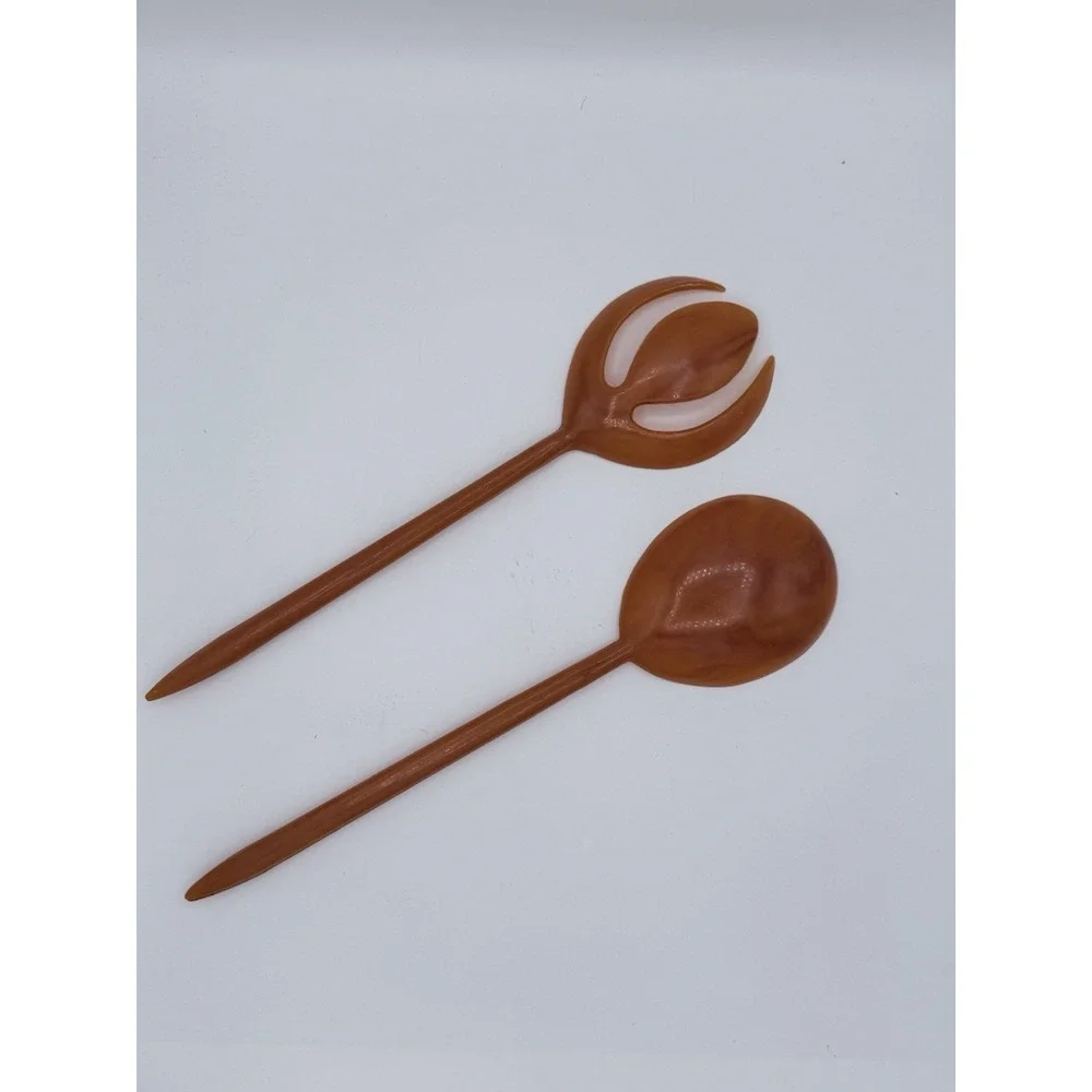 Vintage MCM Plastic Salad Tongs Fork Spoon Set 12